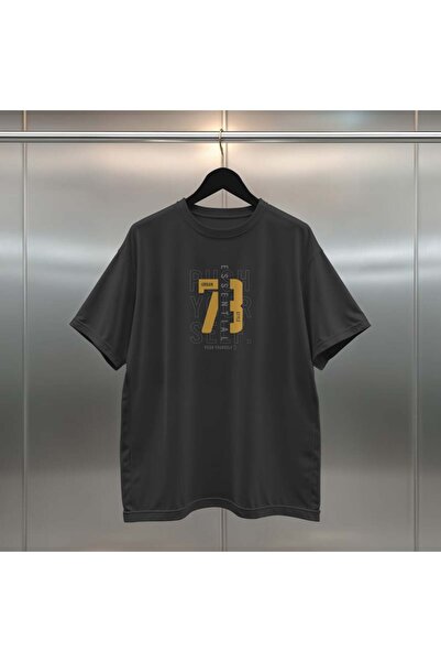 buzagi tasarım ürünleri Push Yourself Digital Print Oversize Unisex Black T-S...