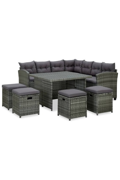 Concept Set mobilier de grădină cu perne, 6 piese, gri, poliratan
