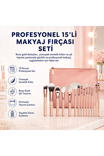 hızlı store Hzl Professional Pink 15-Piece Makeup Brush Set