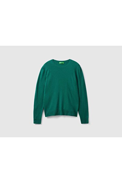 United Colors of Benetton سترة نسائية من صوف الميرينو الكريمي برقبة دائرية