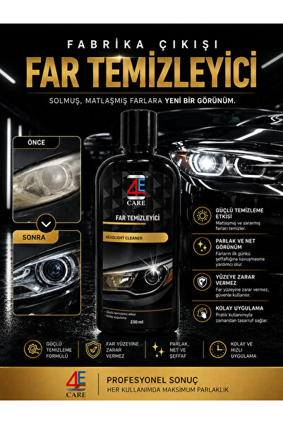 4E Oto Far Temizleyici ve Parlatıcı | Zımparasız Hızlı Uygulama | UV Koruyucu...
