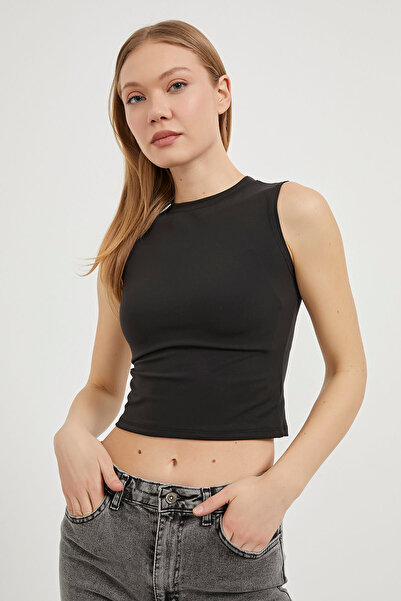 Arma Life Women's Sleeveless Basic Summer Strap Black Crop Body