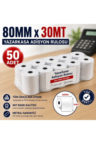 KHR 80X30 MT Termal Pos Rulosu (50 Adet) - Yüksek Kaliteli Adisyon Fişi