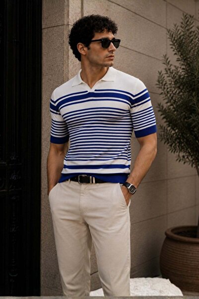 Madmext Men's Cobalt Blue Polo Neck T-Shirt