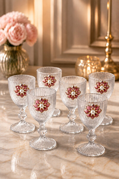 YzHome Set of 6 Crystal Glass Coffee Water Glasses Pearl Lotus Glass 75ml