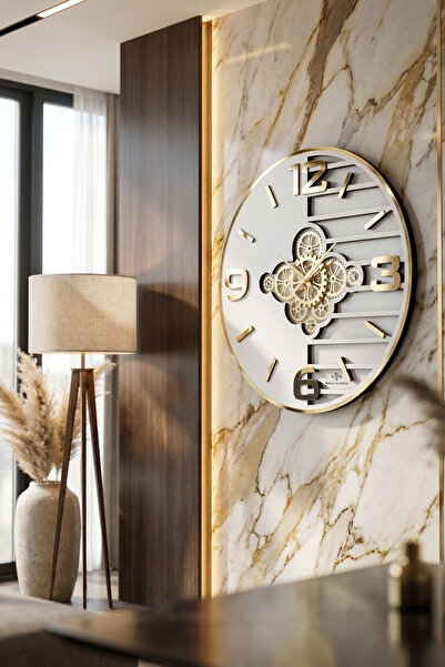 aSSe Tasarım Premium Rotating Gears Mirror Wall Clock Hareketli Döner Çark 50...
