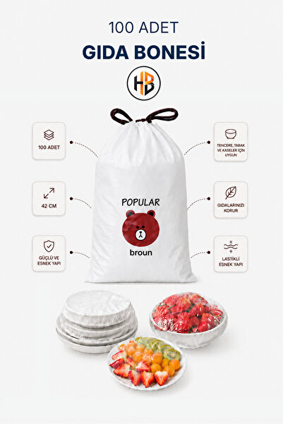 HOBİLON (100 Adet) Lastikli 42 cm Esneyen Tencere Tabak Kase Gıda Koruyucu Bo...