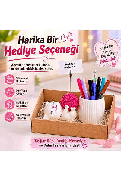 Mira Tasarım Cute Cat Notepad and Pen Holder Set - Desktop Organizer