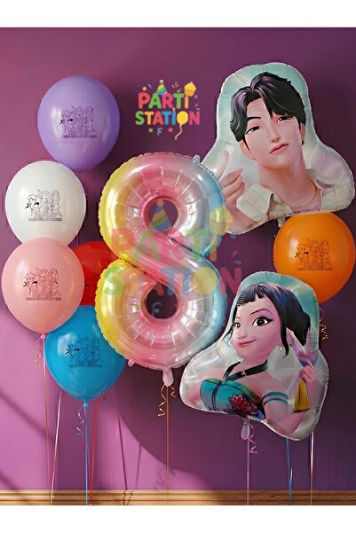 Parti Station K-Pop Demon Hunters 8 Years Old Balloon Set Double Sided 9 Piec...