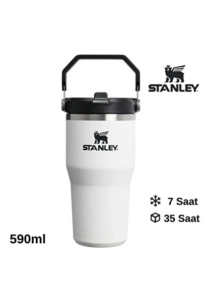 Stanley The Iceflow Flip Straw Thermos Cup with Straw 0.59 Lt Flask White-Black