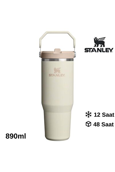Stanley The Iceflow Flip Straw Thermos Cup with Straw 0.89 Lt Flask Bej