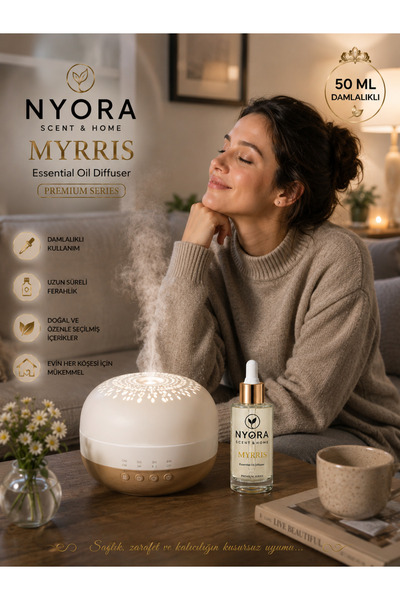 NYORA 50 Ml Damlalıklı Myrris Difizör ve Buhurdanlık Ortam Kokusu Aroma Terap...