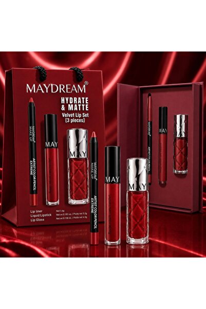 MAYDREAM مجموعة الاجمال للشفاه طقم روج ثابت + جلوس شفايف +محدد شفايف PH-1243