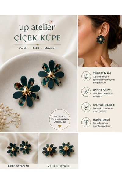 Up Atelier Beach Fashion Navy Blue Color Flower Earrings 4.5cm