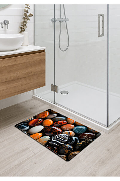iyi fikirler Stone Patterned Non-Slip Rubber Base with Stitched Edges Bathroo...