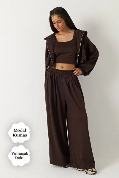 The Champ Clothing Γυναικείο σετ 3 τεμαχίων Modal Livora Brown – Κοντό εσώρου...