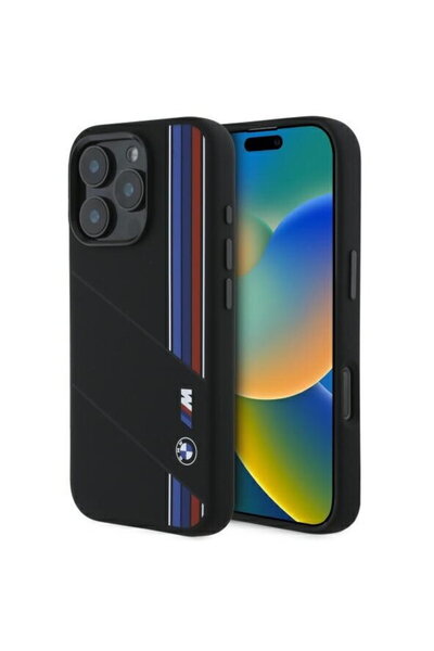 BMW iPhone 16 Pro Max - Σκληρή Θήκη Σιλικόνης με Τρίχρωμες Γραμμές και MagSaf...