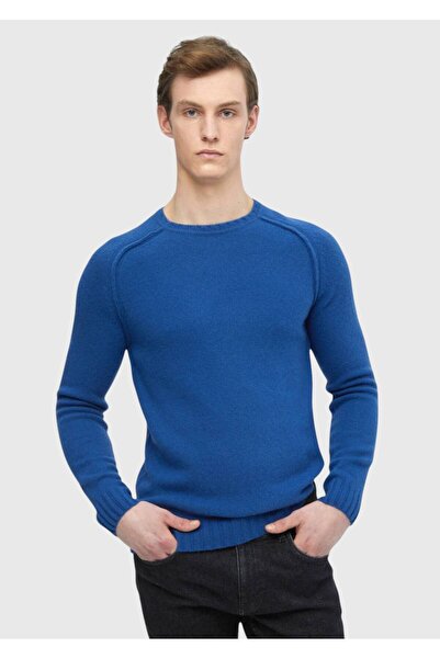 Ramsey Saks Cycling Neck Plain Knit Wool Blend Sweater