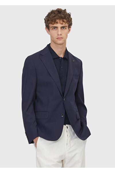 Ramsey Navy Blue Shirt Shoulder Slim Fit %100 Wool Jacket