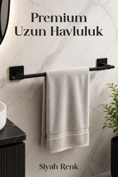 Badem10 Mono Serisi 47 cm Siyah Uzun Premium Havluluk Banyo Lavabo Lüks Havlu...