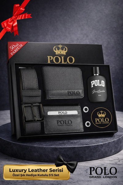 POLOGRAND London Orijinal Erkek 5'li Hediye Kutulu Luxury Serisi Deri Kemer C...