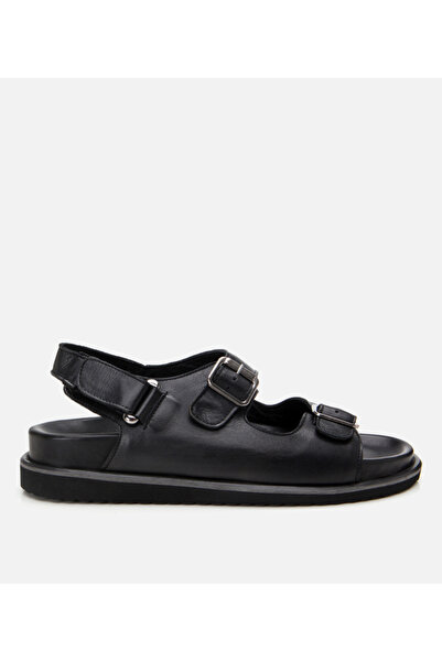 Hotiç Men's Leather Black Adjustable Comfortable Sole Sandals
