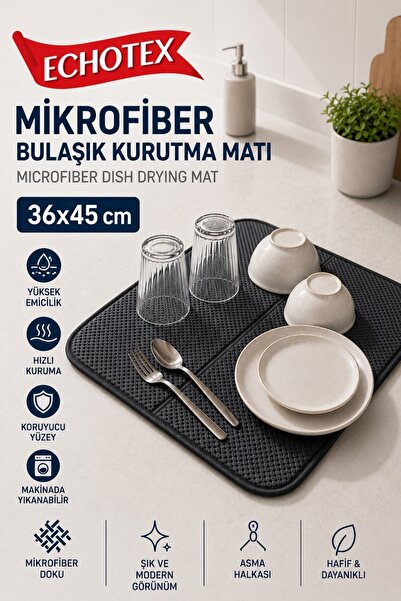 Joymop Grey Microfiber Dish Drying Mat Super Absorbent Countertop Drying Mat 36x45 Cm