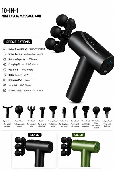 Baytix HOME 10-in-1 Mini Fascia Massage Gun with 10 Massage Heads, Portable D...