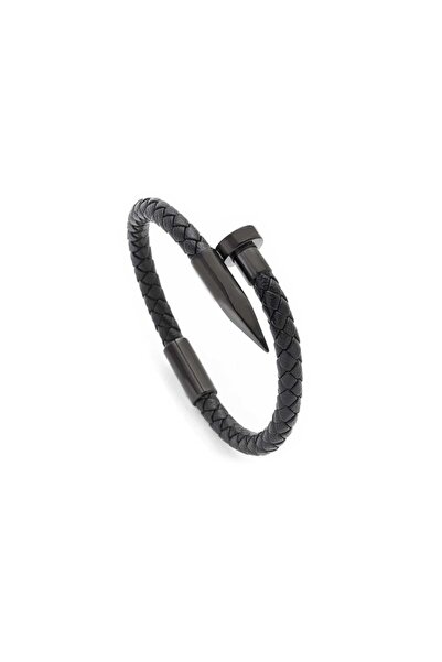 TORO NERO Brățară bărbătească din piele naturală neagră Anos