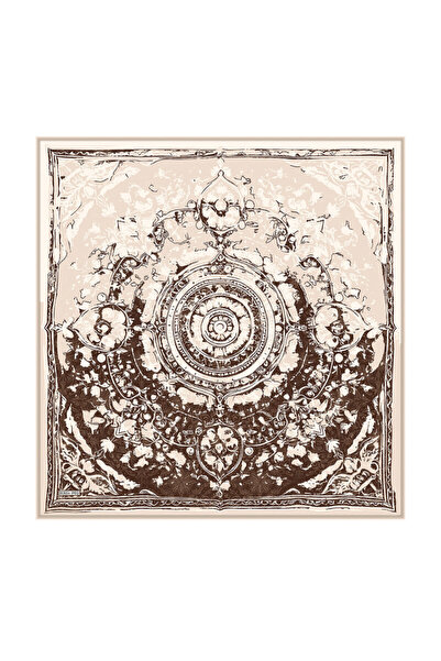 Bursa İpek Brown Ancient Pattern Twill Silk Scarf