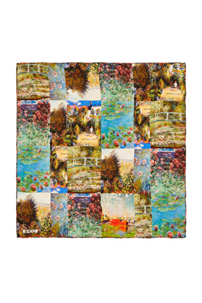 Bursa İpek Batistă de mătase cu model de colaj Monet verde