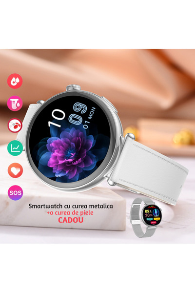 Lommad Smartwatch AMOLED 1.32” cu ECG, glicemie fara intepare, apeluri Bluetooth, 2 curele incluse