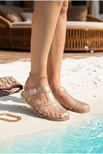 Moda Devrin Şeffaf Kadın Yazlık Rahat Jelli Plaj Sandaleti - Jelly Sandalet K...