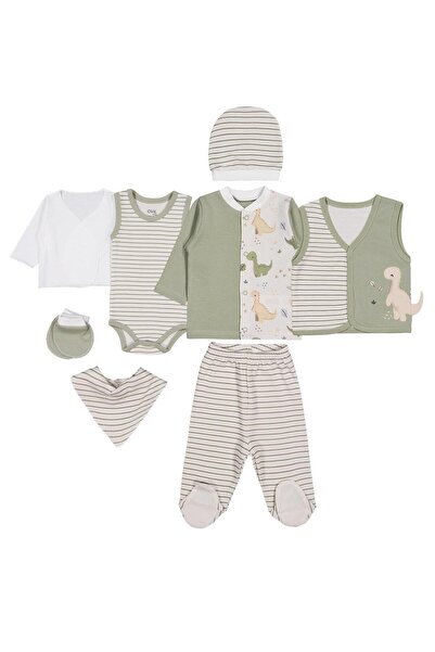 Civil Baby Dino Baskılı 8 li Zıbın Setleri - Yeşil