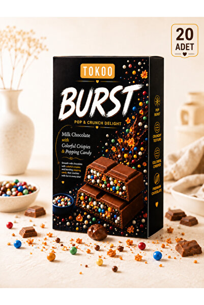 Tokoo Burst - 75g*20ad. Patlayan Şeker ve Pirinç Patlaklı draje dolgulu Sütlü çikolata