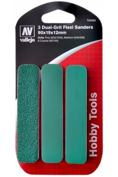 Vallejo T04002 عصا صنفرة مرنة 60,240,600 غير سميكة وضيقة (90x19x12 مم)، 3 قطع