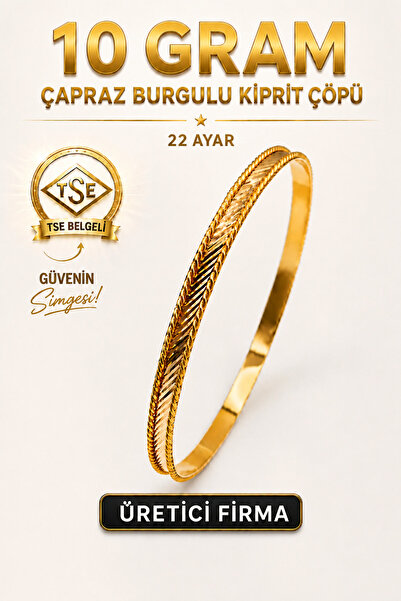 Aks Gold 22 Ayar (10 GRAM) Çapraz Burgulu Kiprit Çöpü Ajda Altın Bilezik Gold...