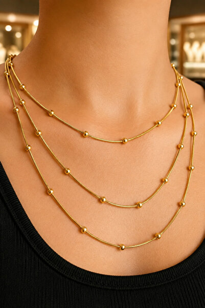 CAXBERN Steel Dorica Chain 3 Row Necklace