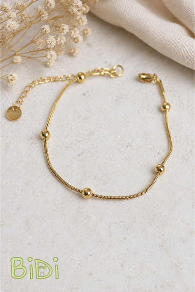 Bidi House Top Zincirli Kadın Bileklik Gold Renk 316 L Çelik