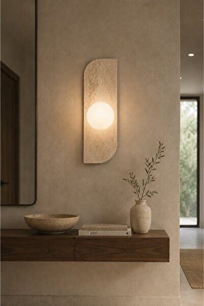 Baz Aydınlatma Travertine Opal Glass Globe Wall Sconce G9 Bulb Included Moder...