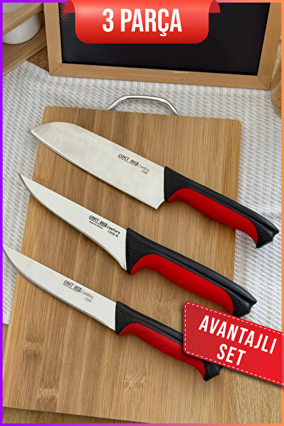 Cavit İnox CAVİT İNOX BIÇAK SETİ KAYMAZ SAP 3 PARÇA ŞEF BIÇAK SETİ