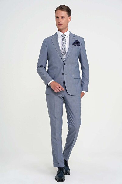 Efor Slim Fit Çift Yırtmaç Esnek Yelekli Klasik Havacı Mavi Takım Elbise Tk 916