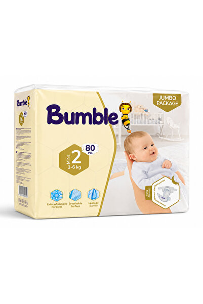 Bumble Scutece Nr. 2 (3-6 kg), 80 buc., Pachet Jumbo, ultra-absorbante, respi...