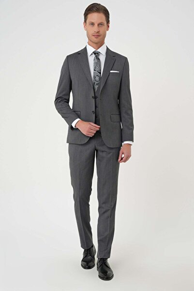 Efor Slim Fit Esnek Yelekli Klasik Füme Takım Elbise Tk 897