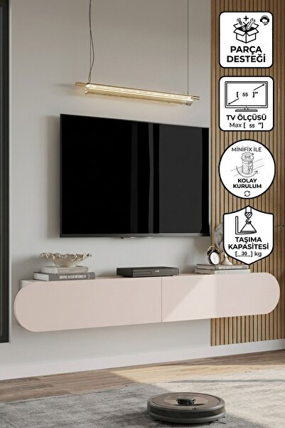 Yurupa Lumos 180 cm Oval Kapaklı Tv Ünitesi Modern Duvara Monte Tv Sehpası Ku...