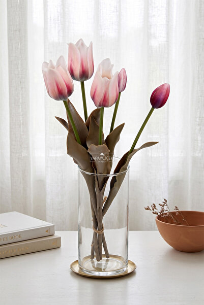 Yapay Çiçek Deposu Real Textured Premium 5-Branch Istanbul Tulip Bouquet 45 c...