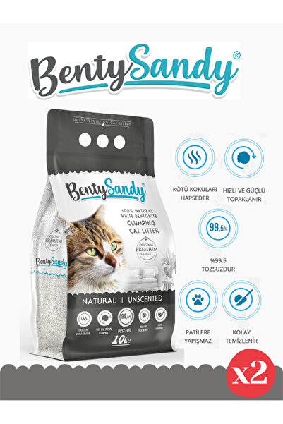 BentySandy Naturel Kokusuz Topaklanan Ince Taneli Kedi Kumu 10lx2