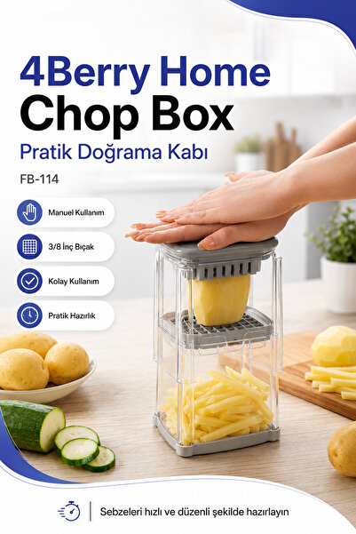 4 Berry Chop Box Basmalı Sebze Doğrayıcı – 3/8 İnç Paslanmaz Çelik Bıçaklı Kü...
