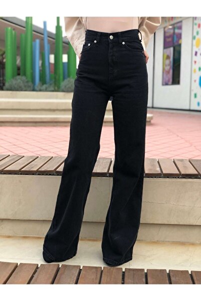 DRC trend Lara Jet Black Extra High Waist Lycra Palazzosalaş Jean Trousers