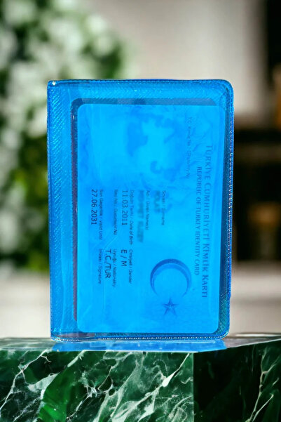 Apptakı Şeffaf Mavi Unisex Erkek Cüzdan Kadın Cüzdan Kartlık Minimalist Kartl...